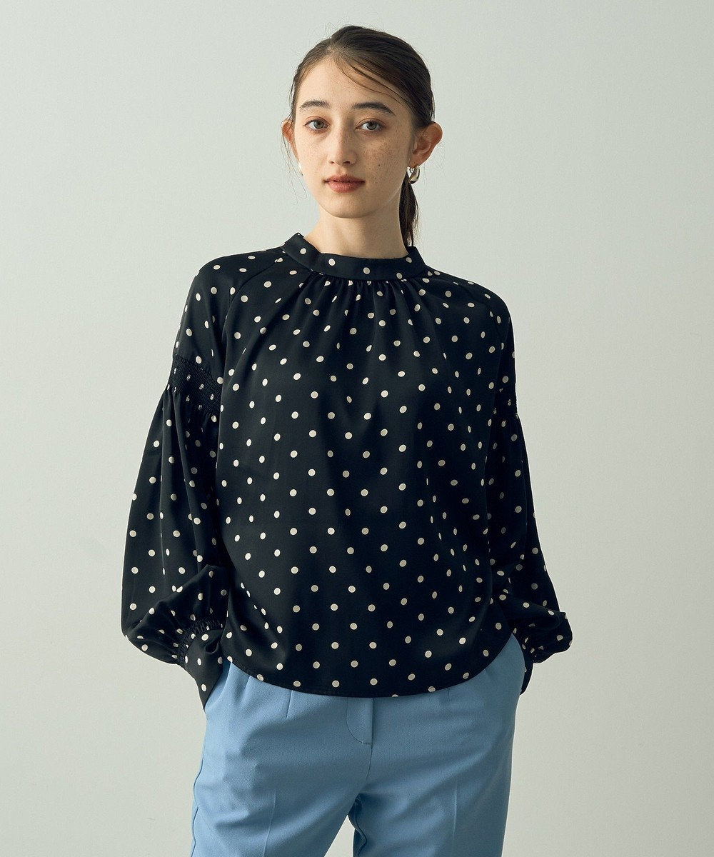 YECCA VECCA ドット柄シャーリング袖ブラウス Dot