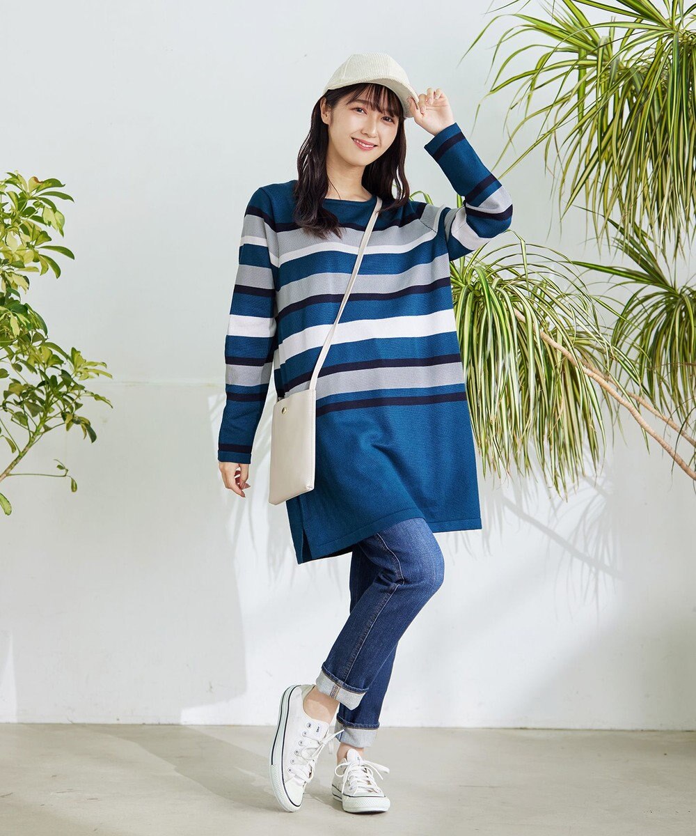 Tiaclasse 【洗える】マルチボーダーニットチュニック 