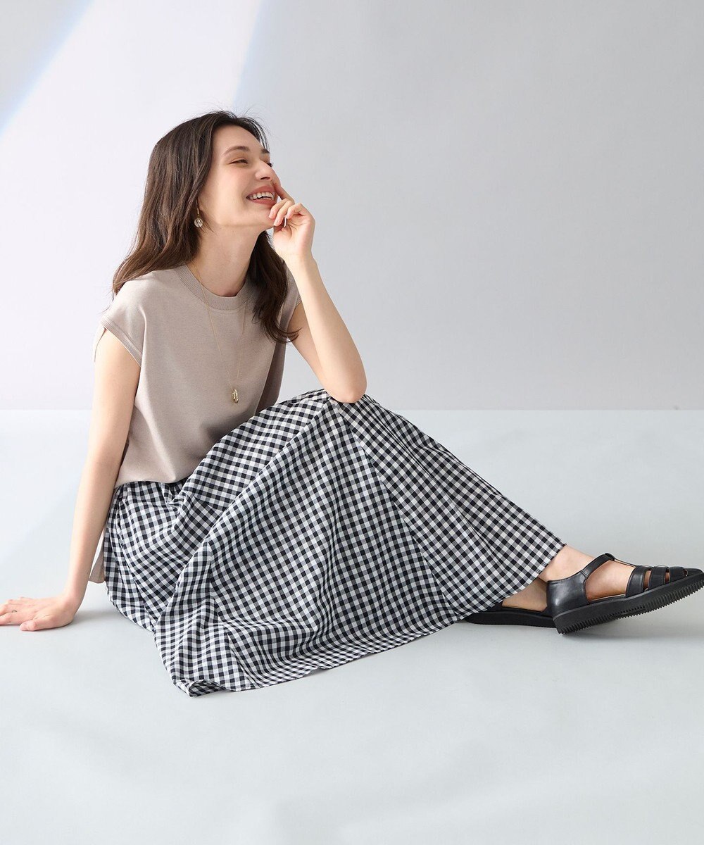 ANY 【ウエストゴム/ポケット付】シャンブレーライク フレアスカート 