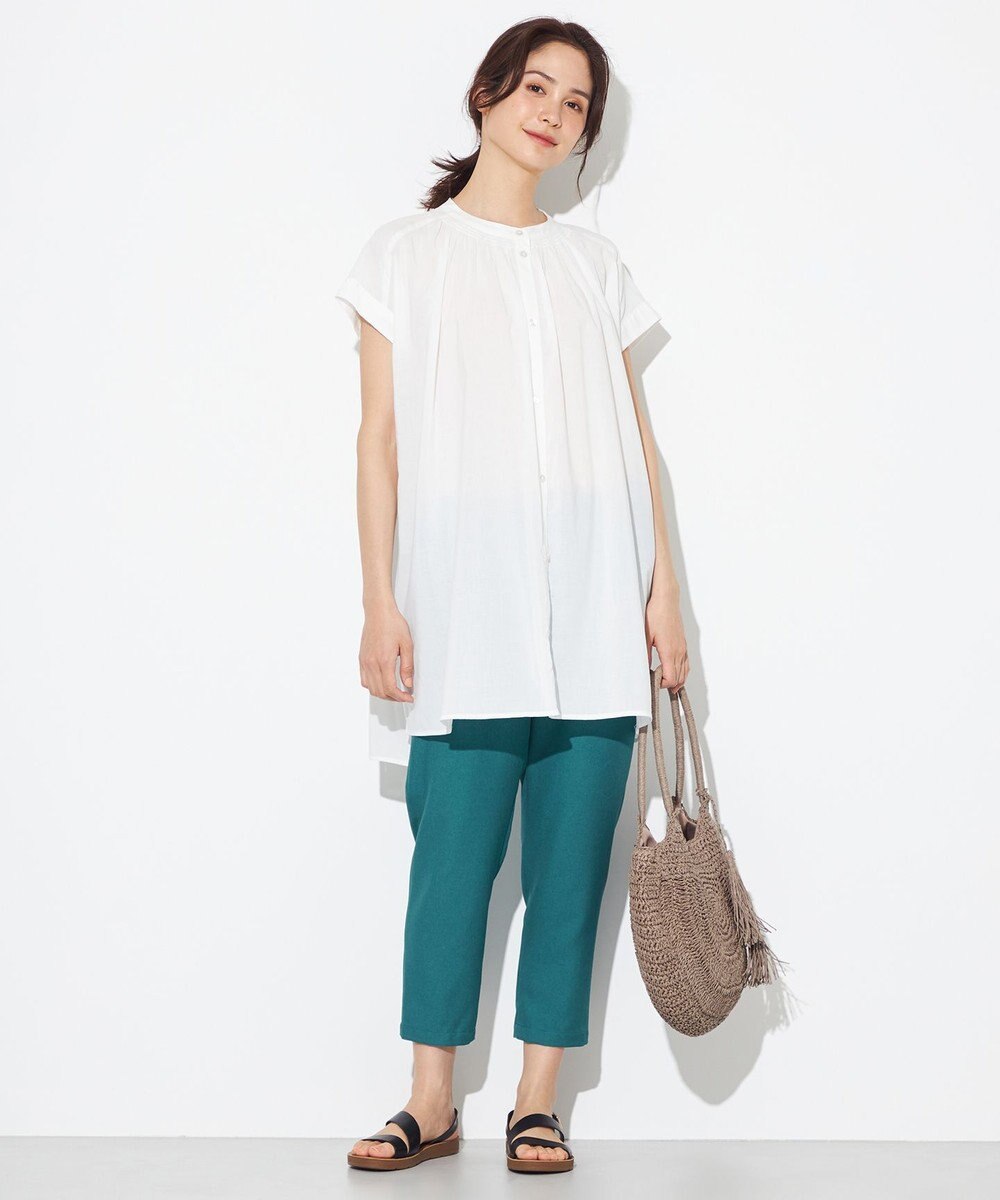 ANY 【洗える】シャーリングチュニック ブラウス 