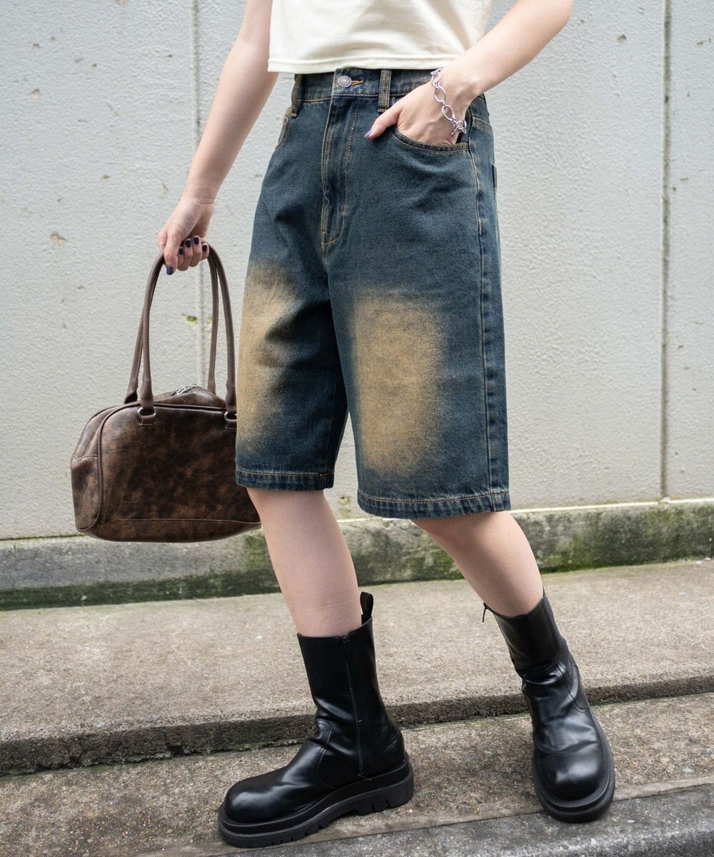 WEGO 【新色追加】ヴィンテージウォッシュデニムハーフパンツ 