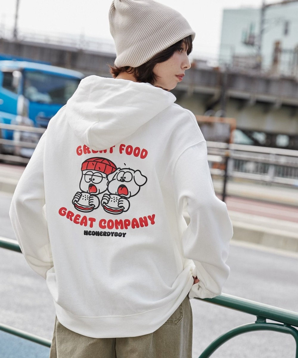 WEGO 【ユニセックス着用ITEM/裏起毛/SMLサイズ展開】リラックスフィットTHEBOYグラフィックパーカー ホワイト