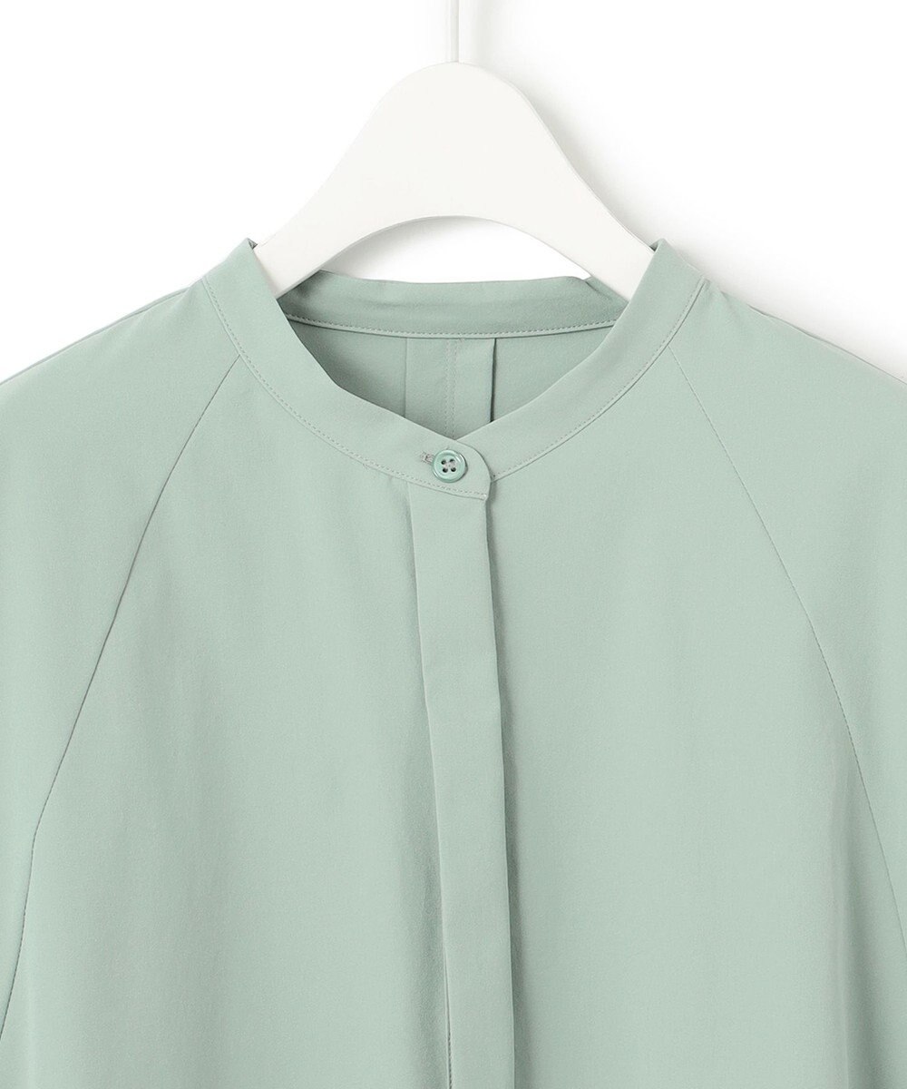 ICB 【洗える】ヴィンテージスパンブロード  バンドカラー長袖ブラウス 