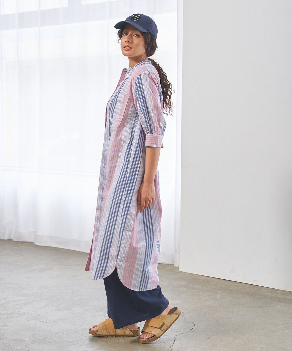J.PRESS YORK STREET 【WOMEN】マルチストライプ シャツワンピース 