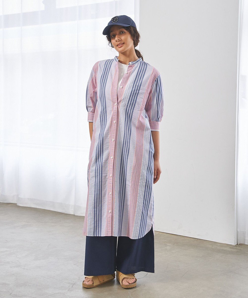 J.PRESS YORK STREET 【WOMEN】マルチストライプ シャツワンピース 