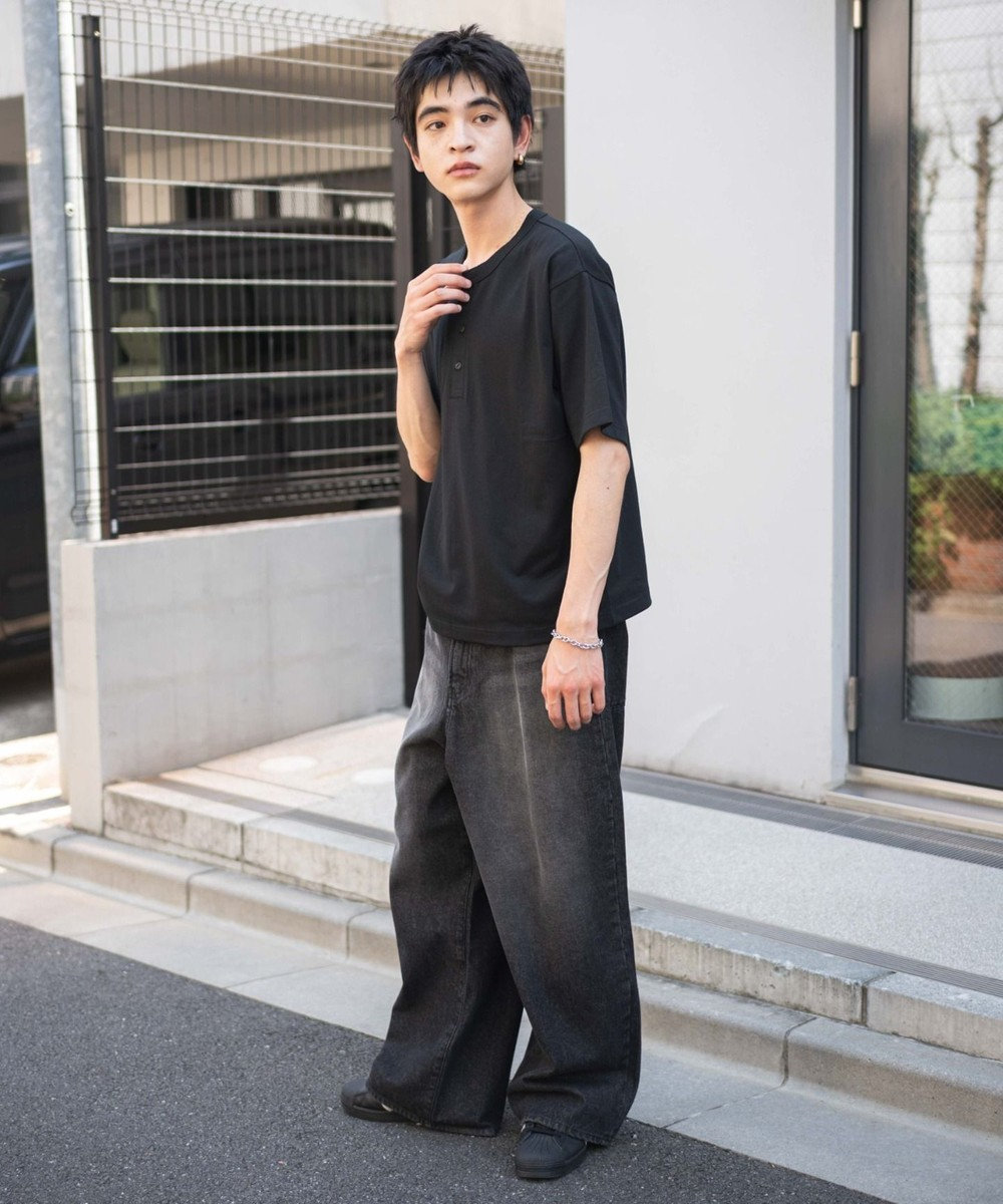 WEGO 【ユニセックス着用ITEM/MLサイズ展開】リラックスフィットヘンリーネックT（SS） 