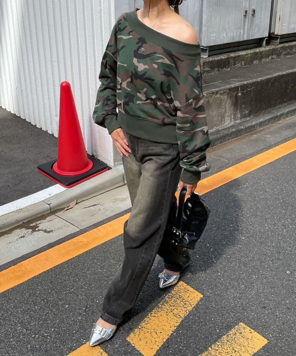 WEGO ワンポイントオフショルスウェット 