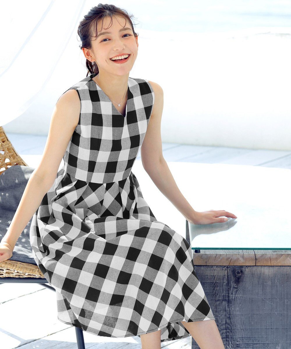 Tiaclasse 【袖が選べる・洗える】大柄ギンガムチェックワンピース 