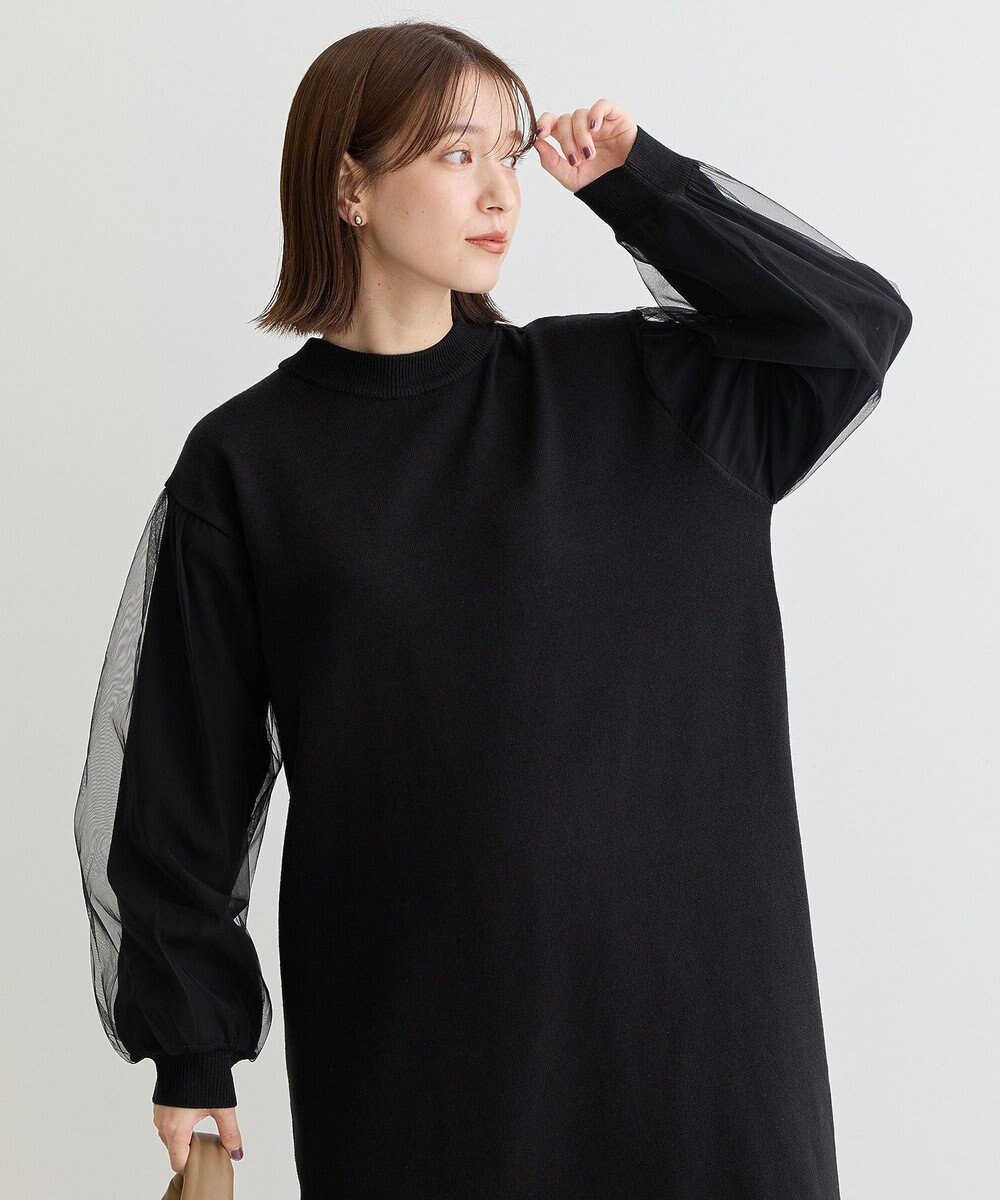 Green Parks 袖チュールニットワンピース 