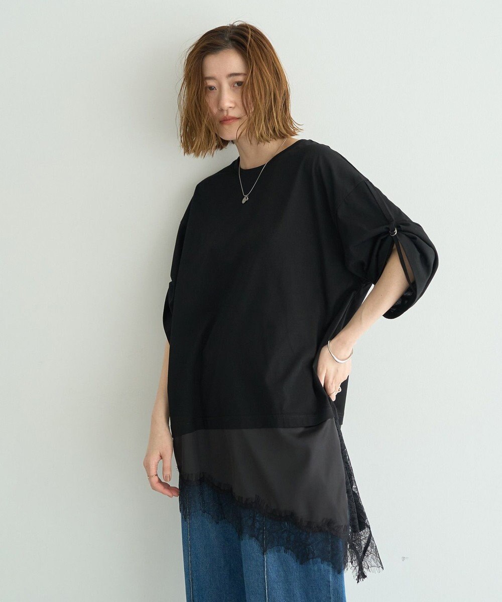 YECCA VECCA ドロストスリーブヘムレースTee 