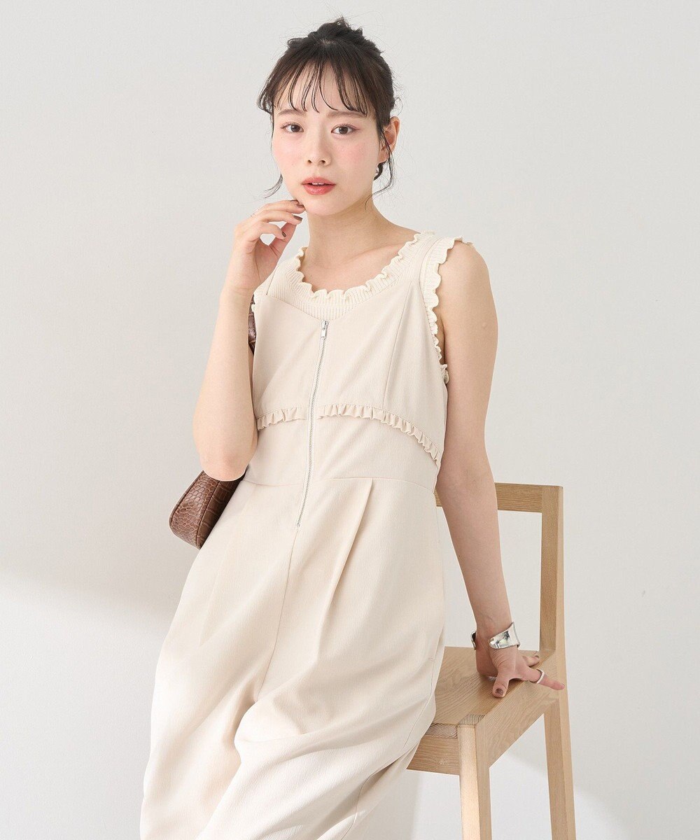 earth music&ecology ミニフリルフロントジップロンパース 