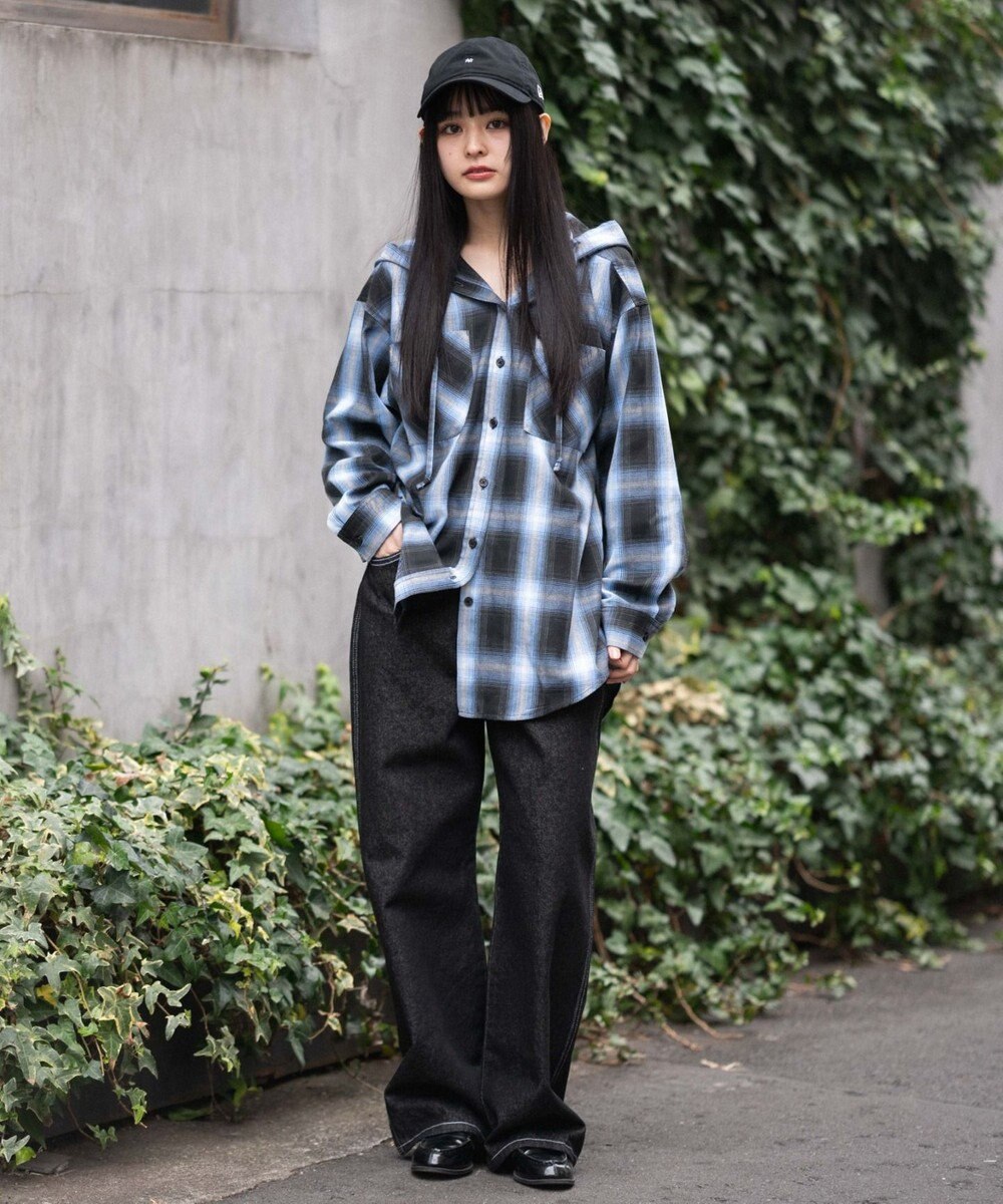 WEGO フードチェックシャツ 