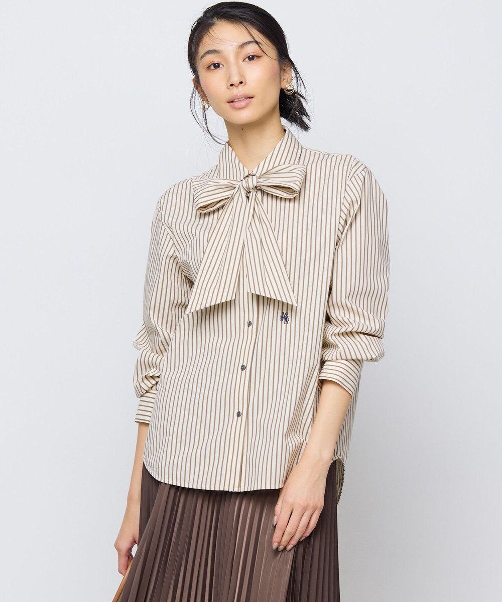 組曲 L 【ボウタイ付き】コンパクトシャーティング ストライプシャツ 
