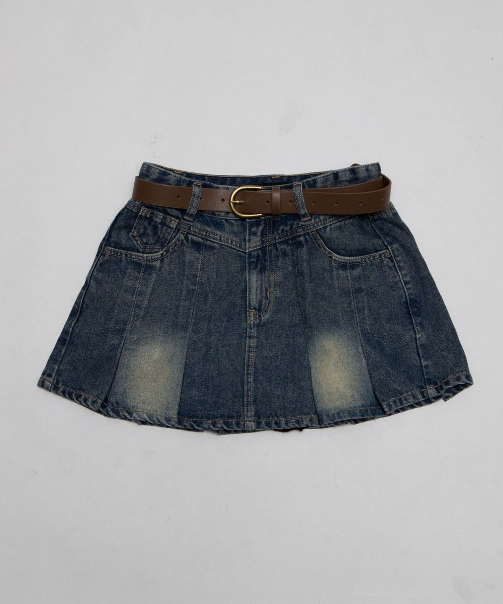 WEGO ベルト付きウォッシュドデニムミニスカパン 