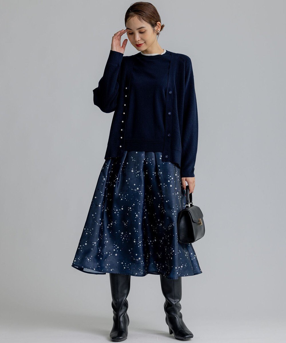 組曲 スターリットプリント タックフレアスカート 