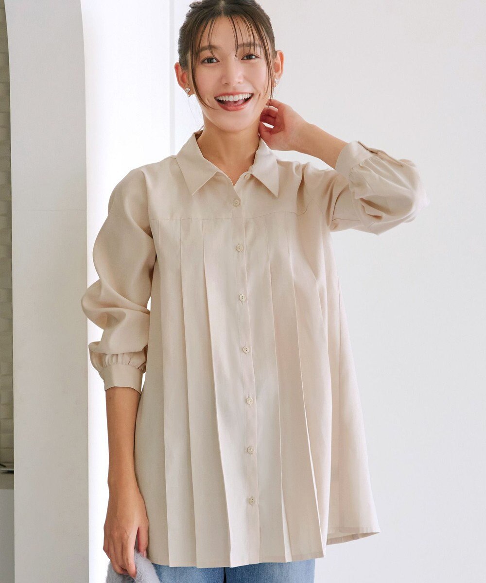 Tiaclasse L ピーチスキンプリーツシャツチュニック 