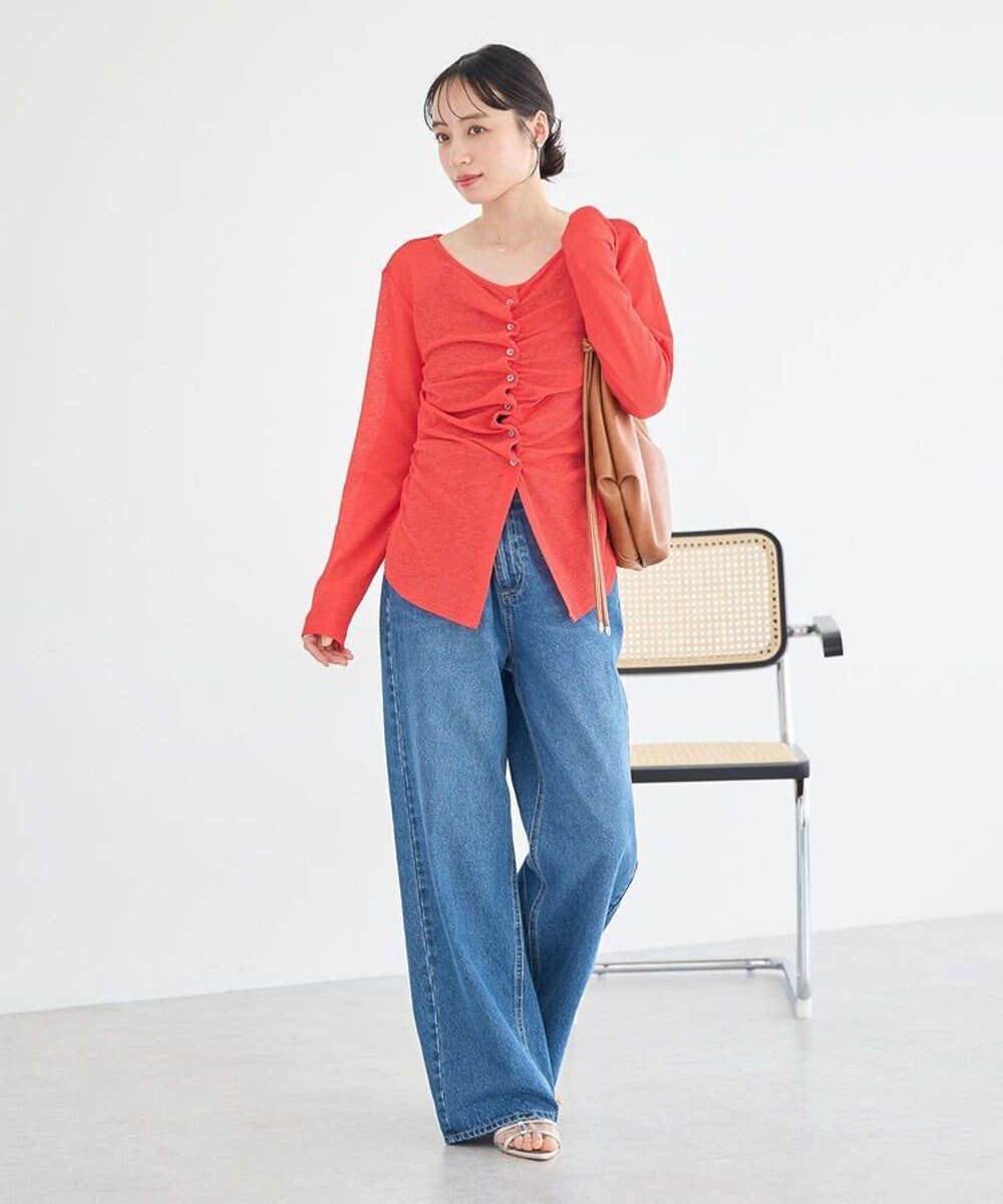 earth music&ecology シアーワッフルタックボタントップス 