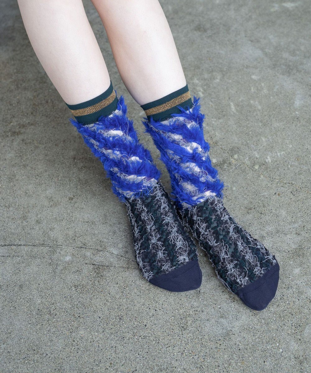 COQ LESSER TALE ラメリバーシブルファーソックス 