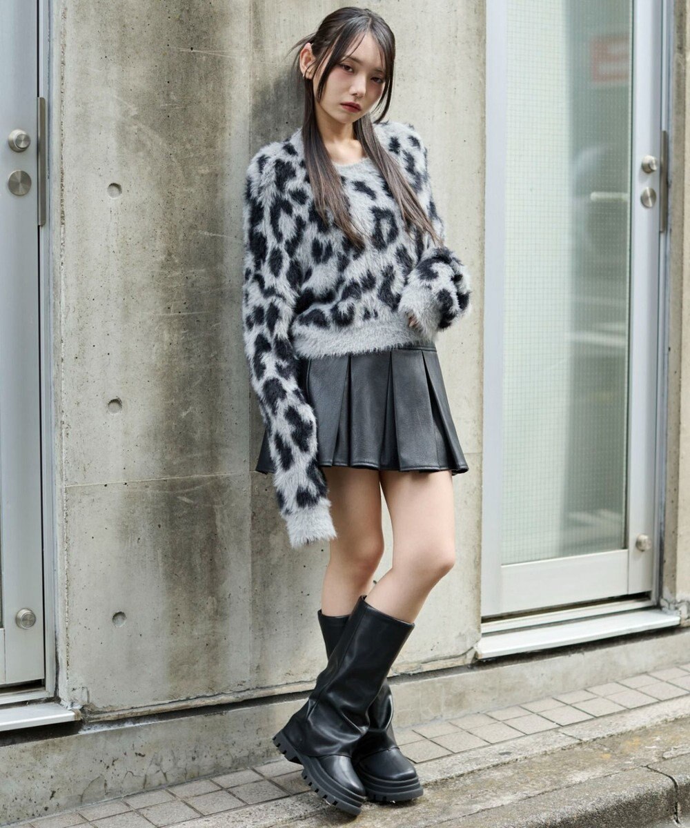 WEGO レオパードシャギーショートニット 