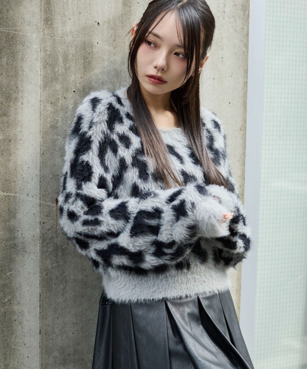 WEGO レオパードシャギーショートニット 