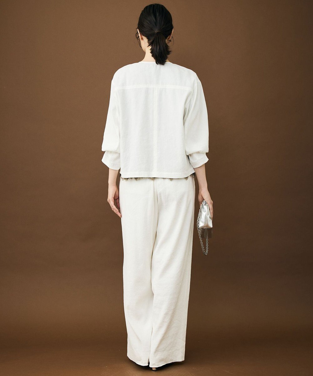 自由区 【セットアップ対応】リネンストレッチノーカラー ジャケット 