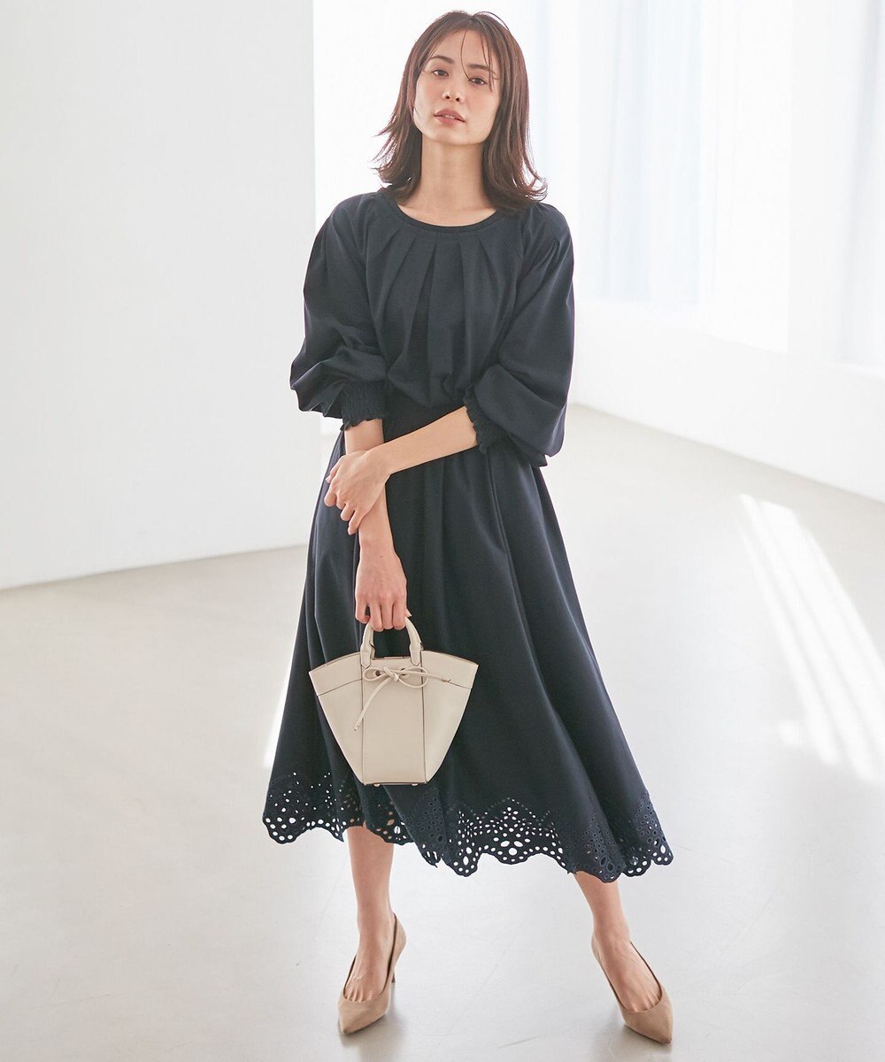 組曲 【洗える】ハイカウントジャージー フレアスカート ネイビー系