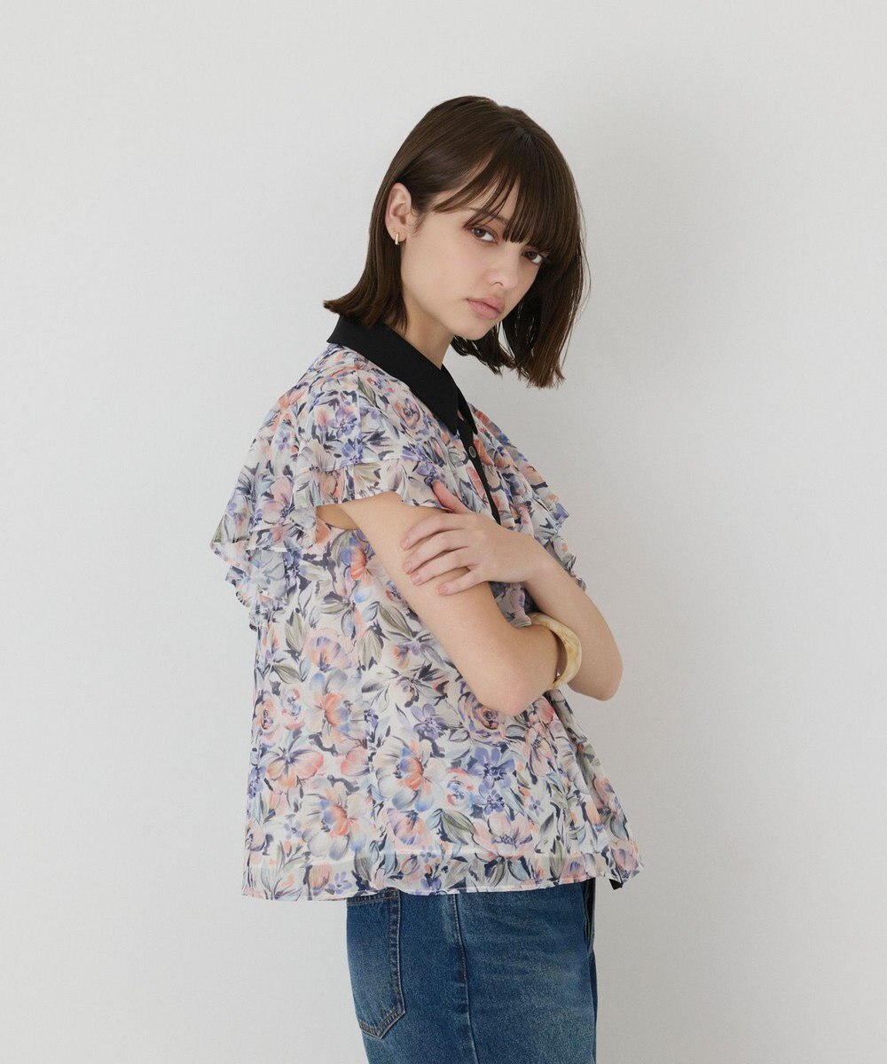 GRACE CONTINENTAL フラワープリントラッフルフリルブラウス 