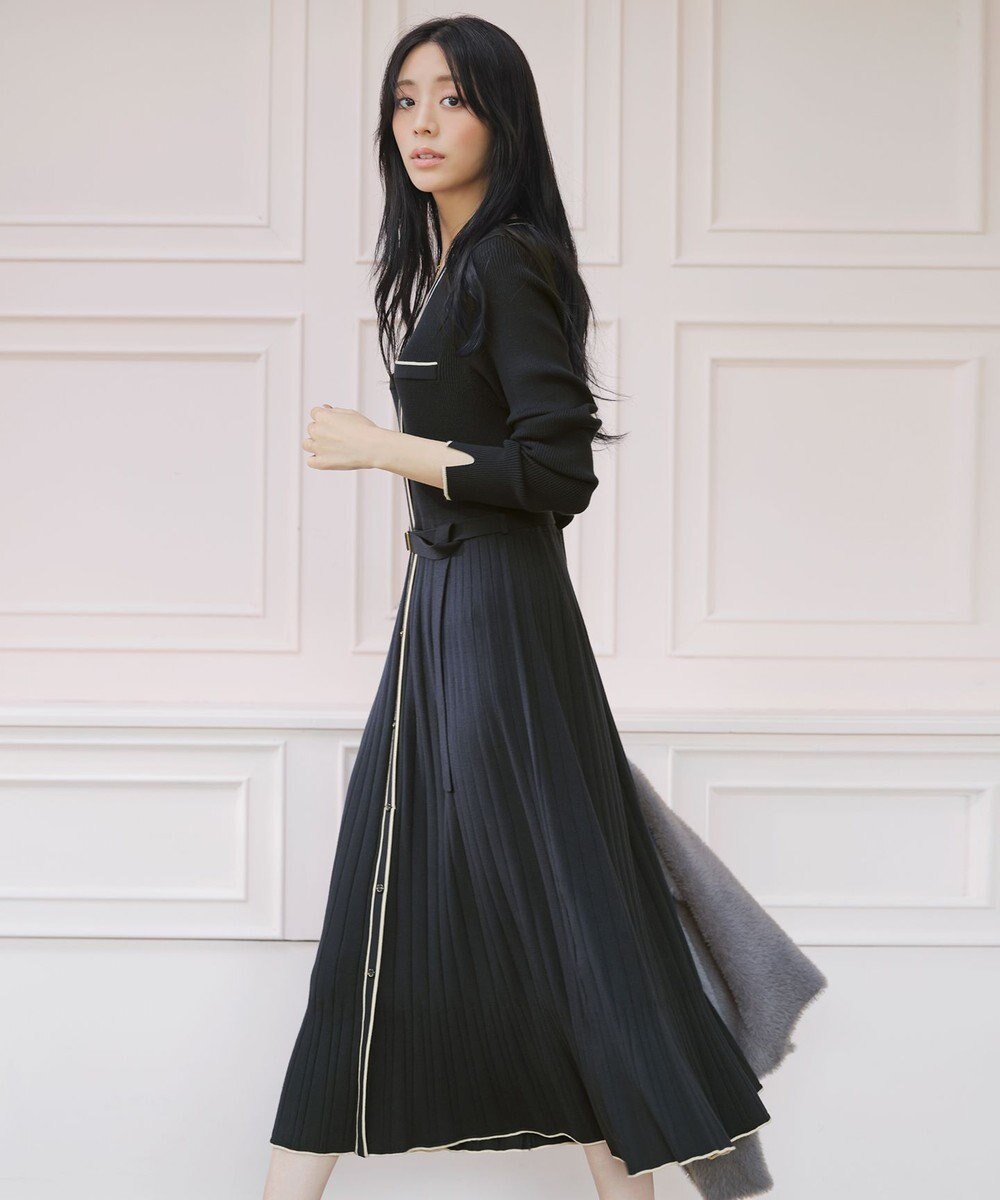 ANY SIS L バイカラーデザインニット ワンピース 