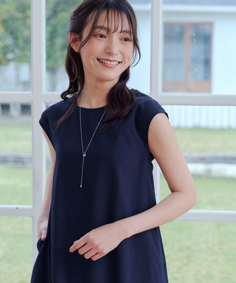 Tiaclasse L 【2WAY・洗える】ウエストリボンフレンチスリーブマキシワンピース 