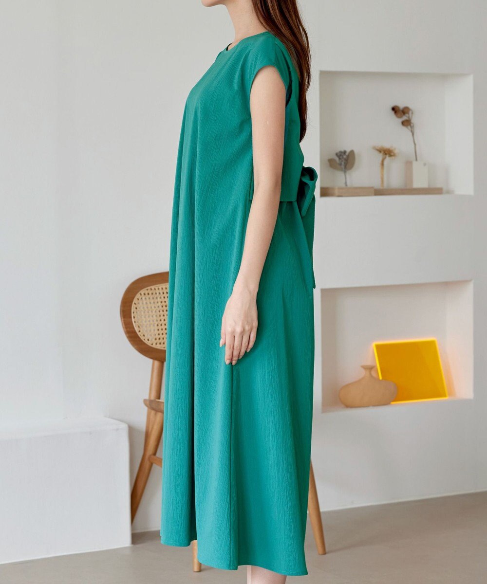 Tiaclasse L 【2WAY・洗える】ウエストリボンフレンチスリーブマキシワンピース 
