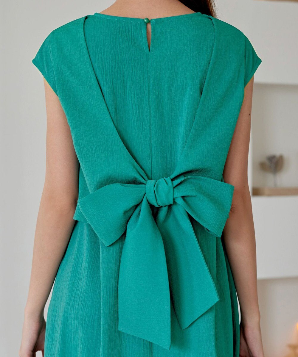 Tiaclasse L 【2WAY・洗える】ウエストリボンフレンチスリーブマキシワンピース 