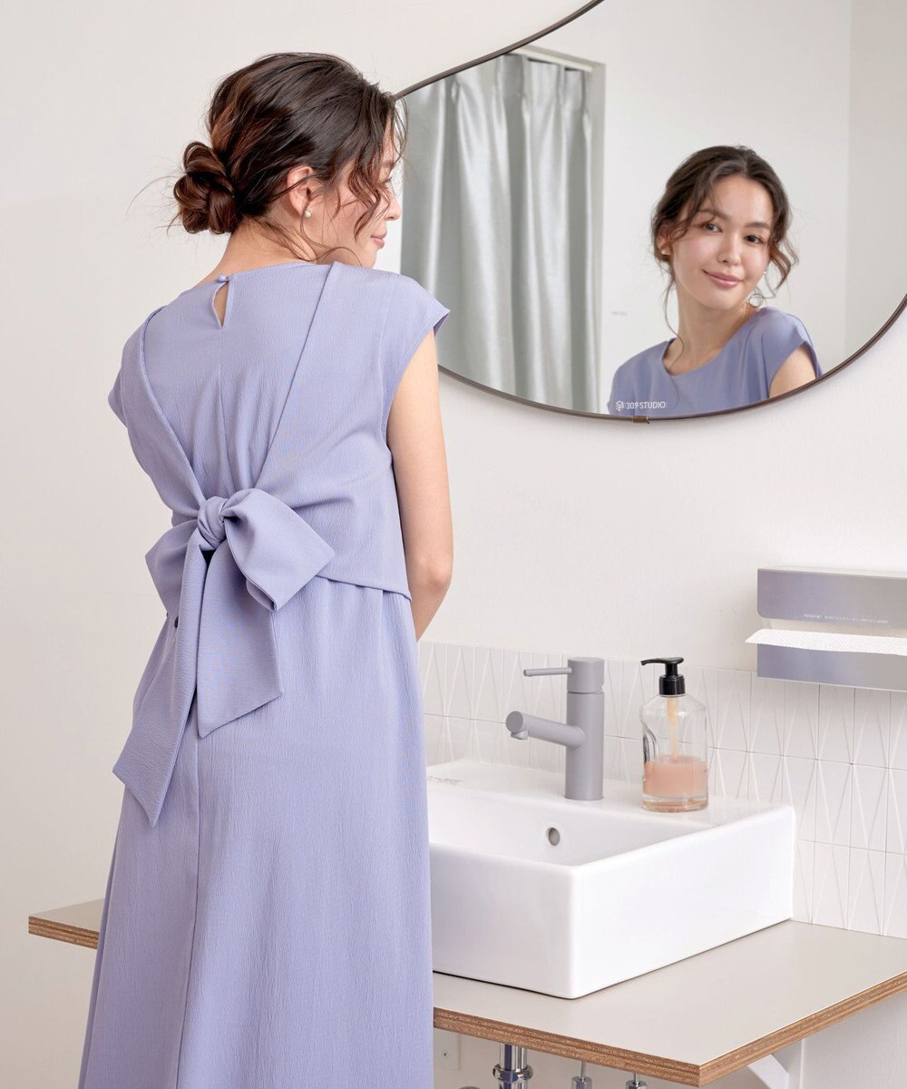 Tiaclasse L 【2WAY・洗える】ウエストリボンフレンチスリーブマキシワンピース 