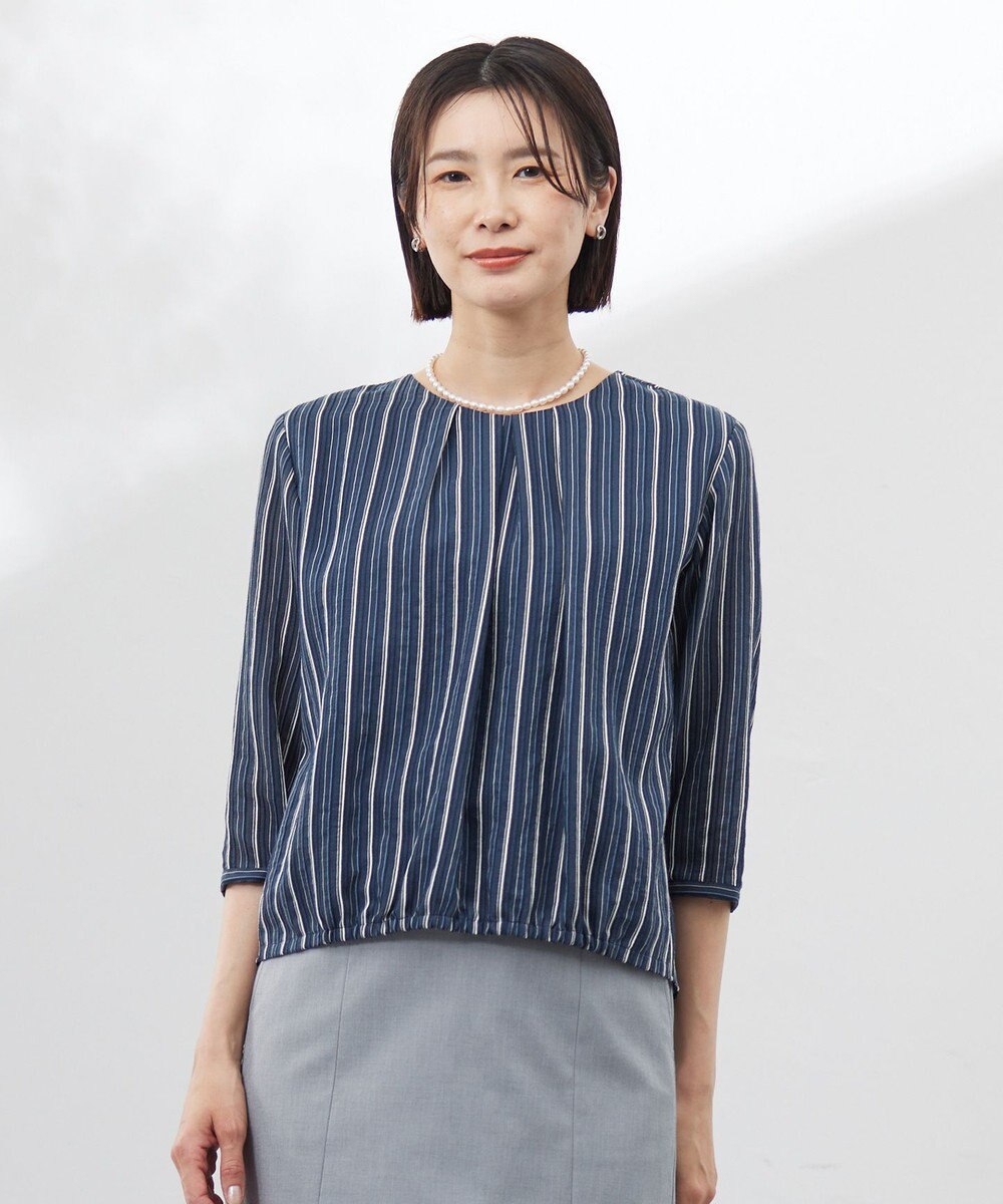 J.PRESS LADIES 【洗える】ランダムストライプ シアー プルオーバー カットソー 