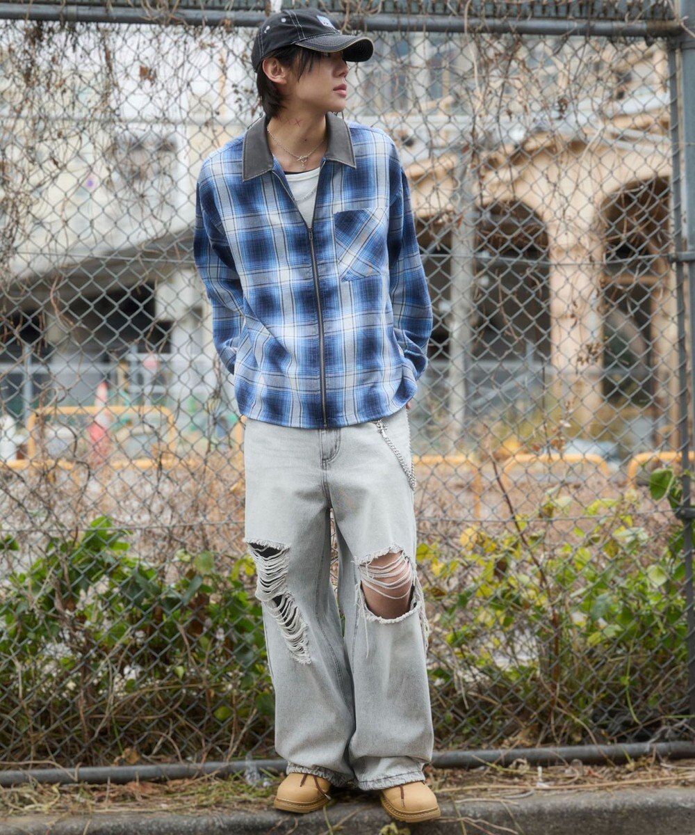 WEGO 【ユニセックス着用ITEM】オンブレチェックシャツジャケット 