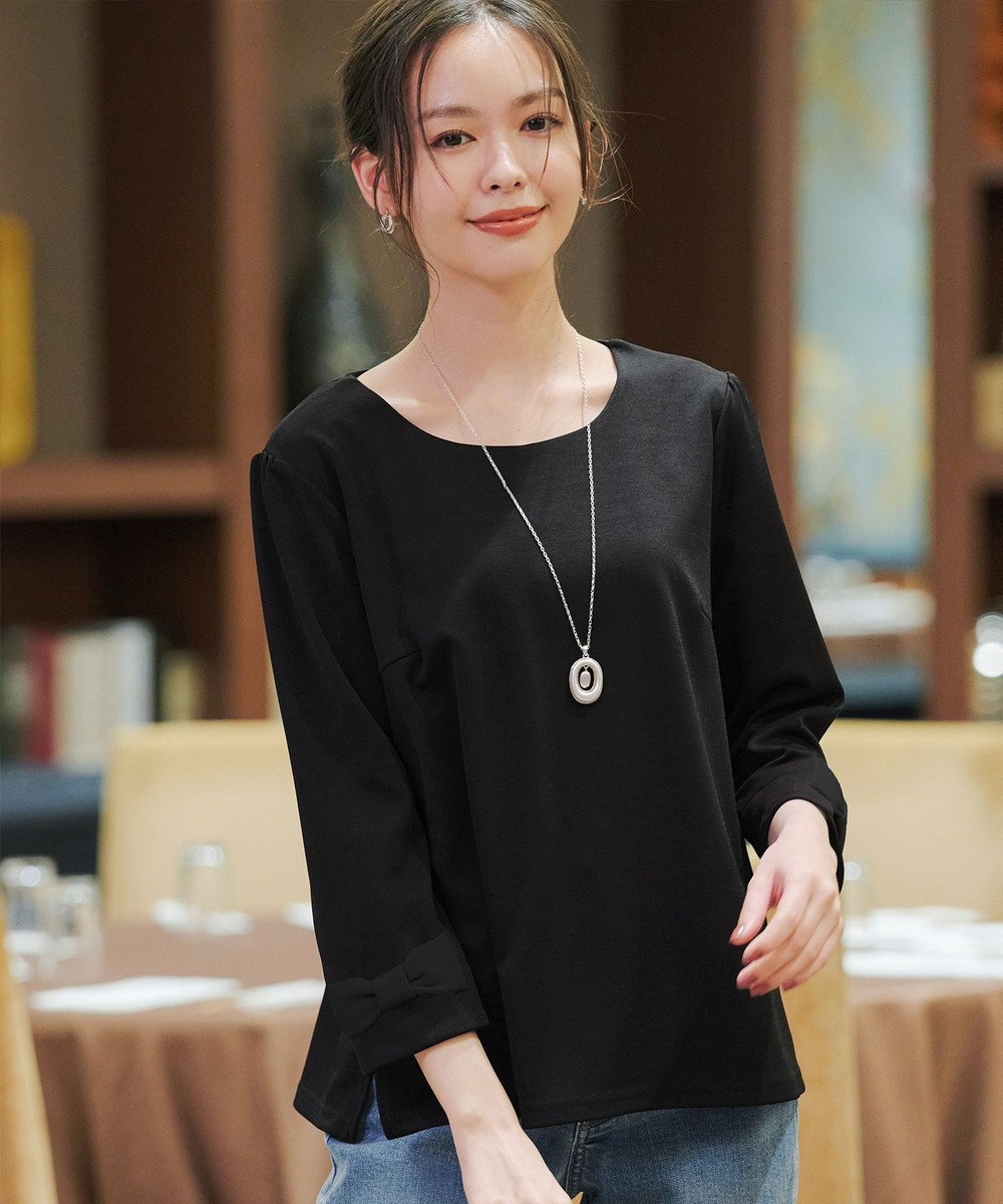 Tiaclasse 【洗える】リボン袖ポンチトップス 