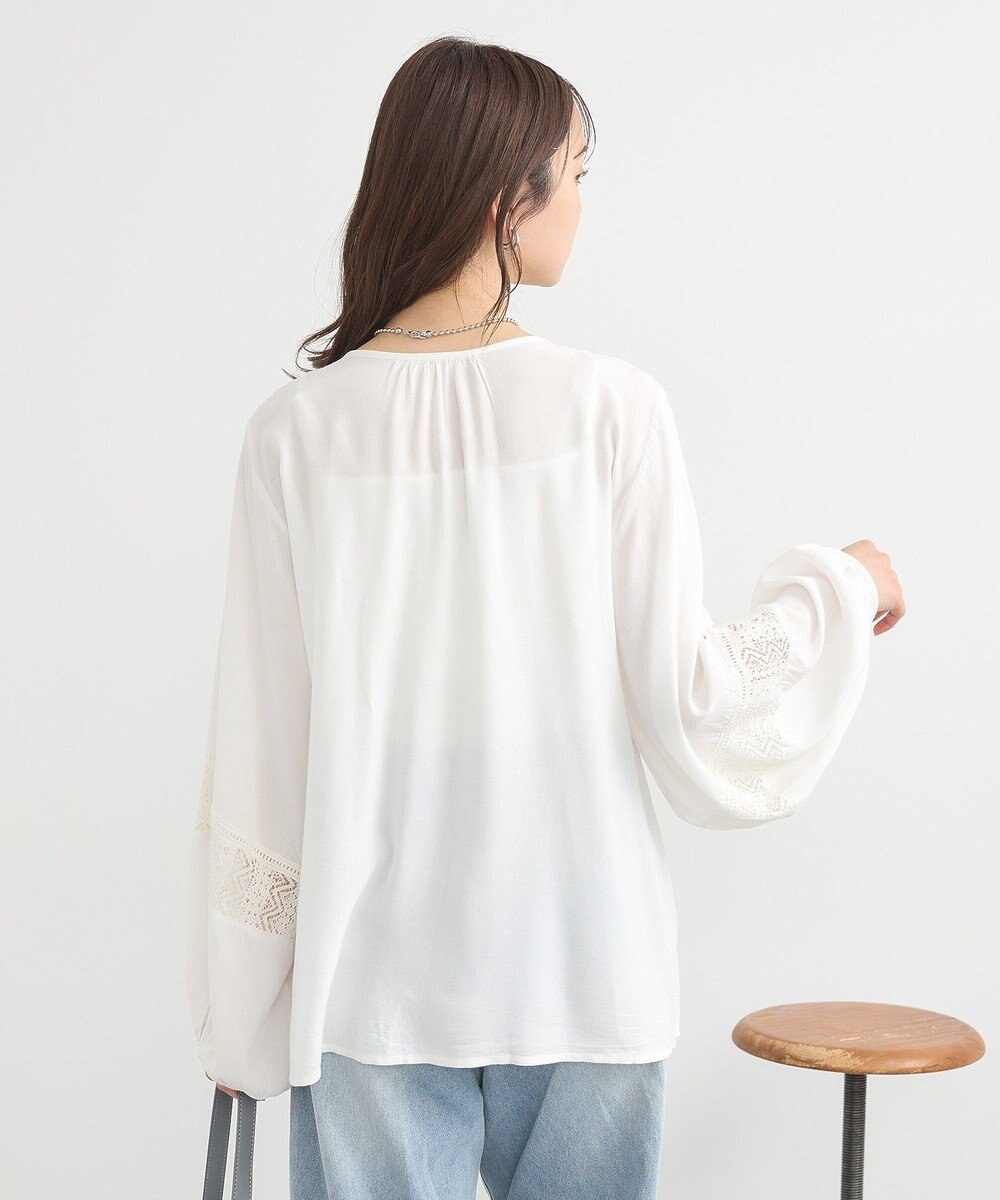 earth music&ecology レーヨンレースデザインシャツ 