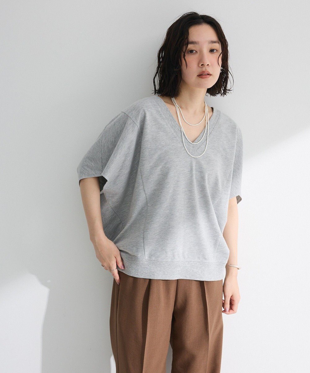 Green Parks 深Ｖネックミニ裏毛フレンチスリーブプルオーバー 