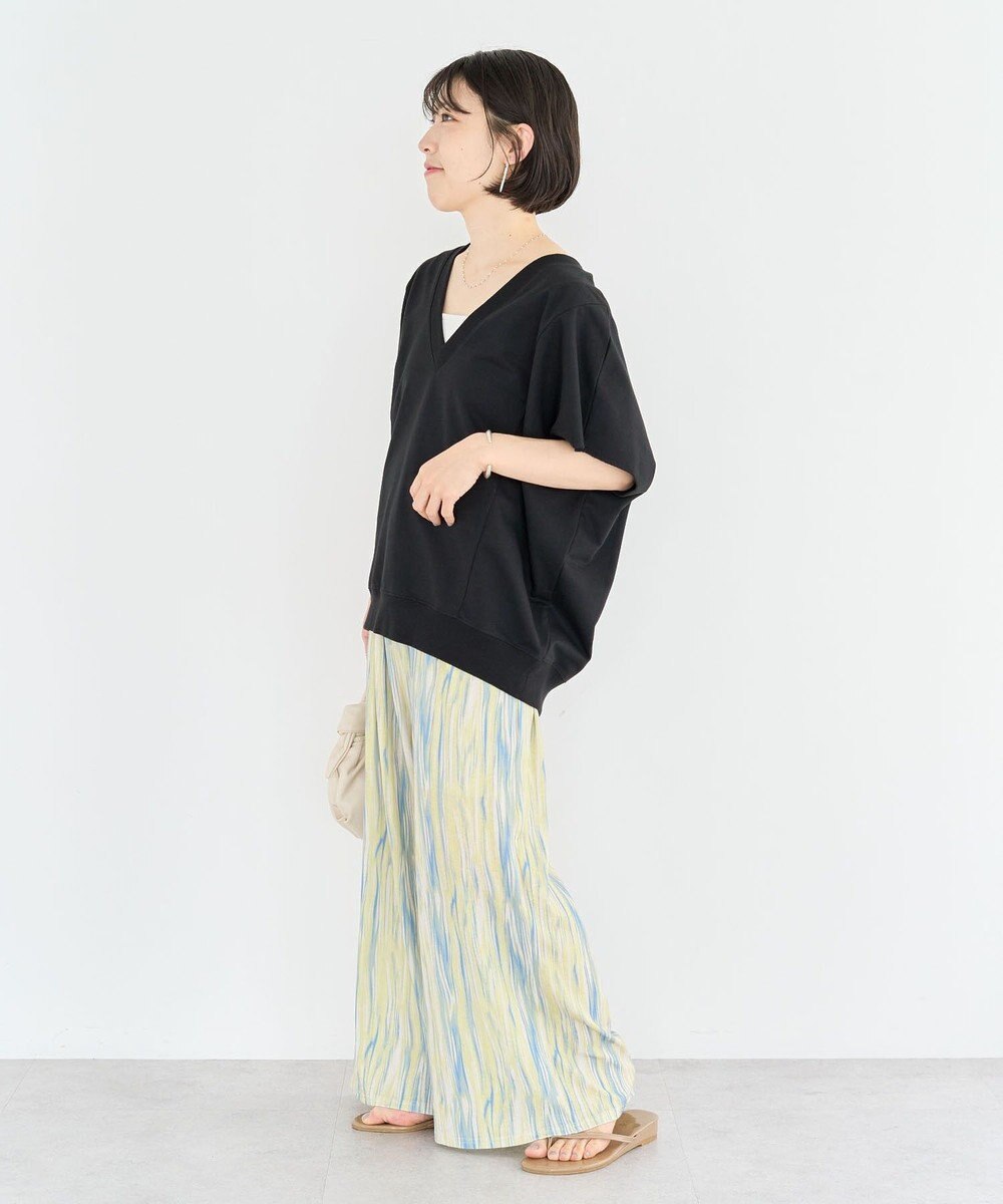 Green Parks 深Ｖネックミニ裏毛フレンチスリーブプルオーバー 