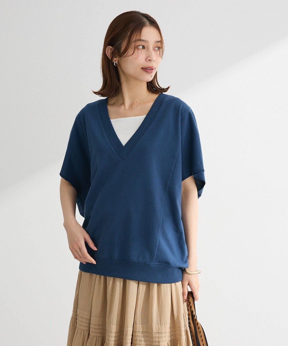 Green Parks 深Ｖネックミニ裏毛フレンチスリーブプルオーバー 