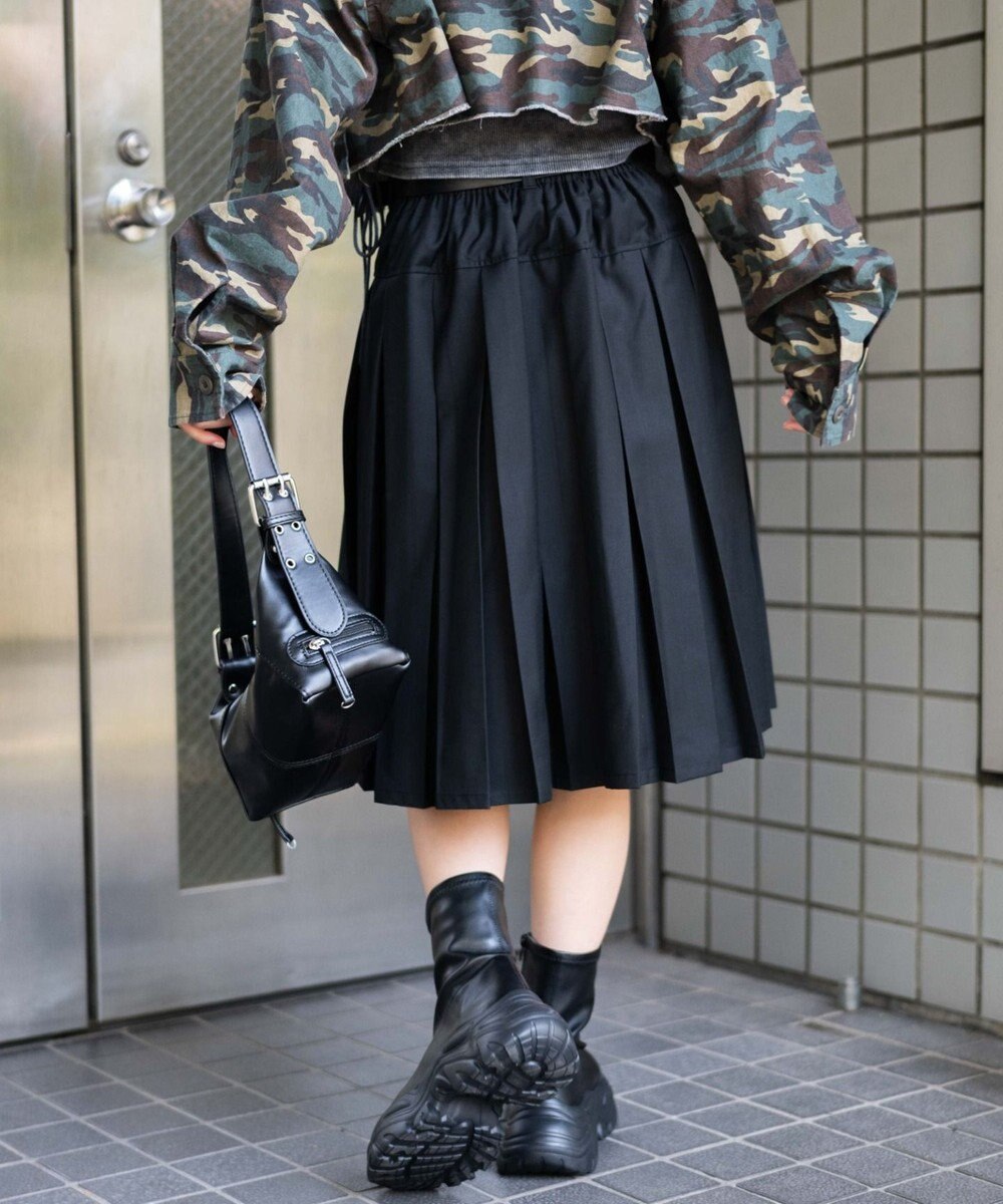 WEGO ベルト付プリーツミドルスカート 