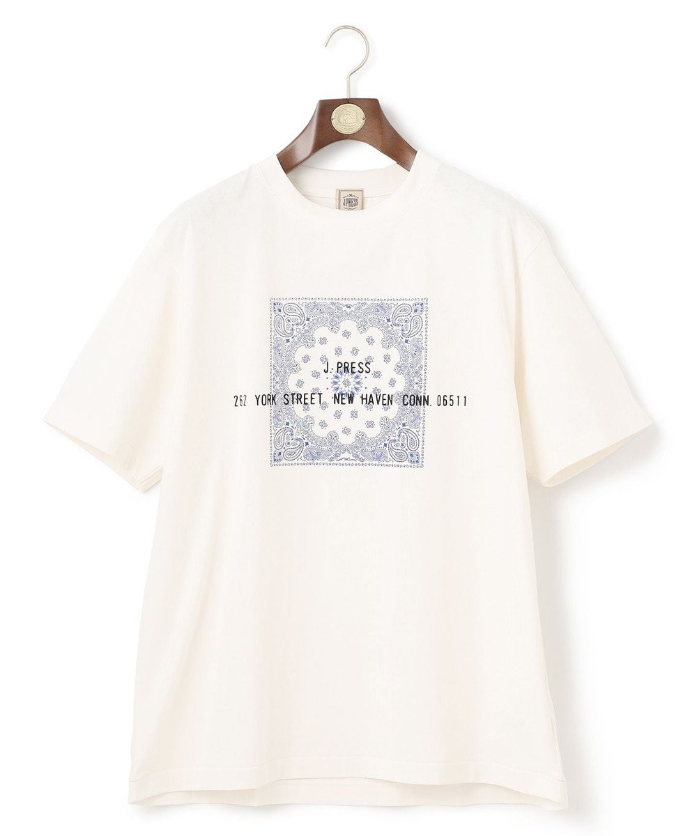 J.PRESS MEN 【KING SIZE】ペイズリーバンダナプリントTシャツ ホワイト系