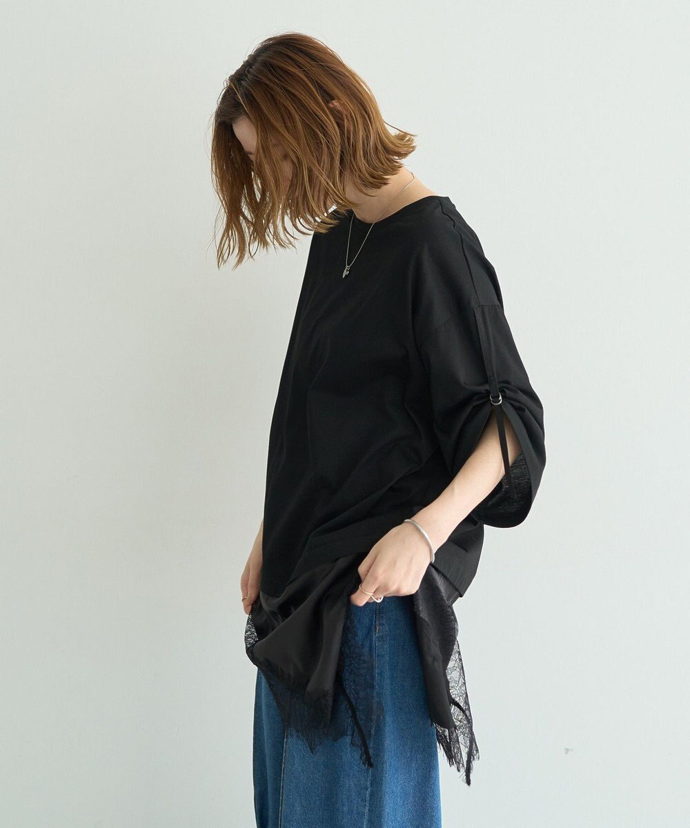 YECCA VECCA ドロストスリーブヘムレースTee 