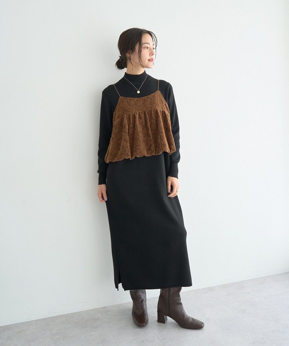 YECCA VECCA 【2点SET】バルーンキャミ付きニットワンピース 