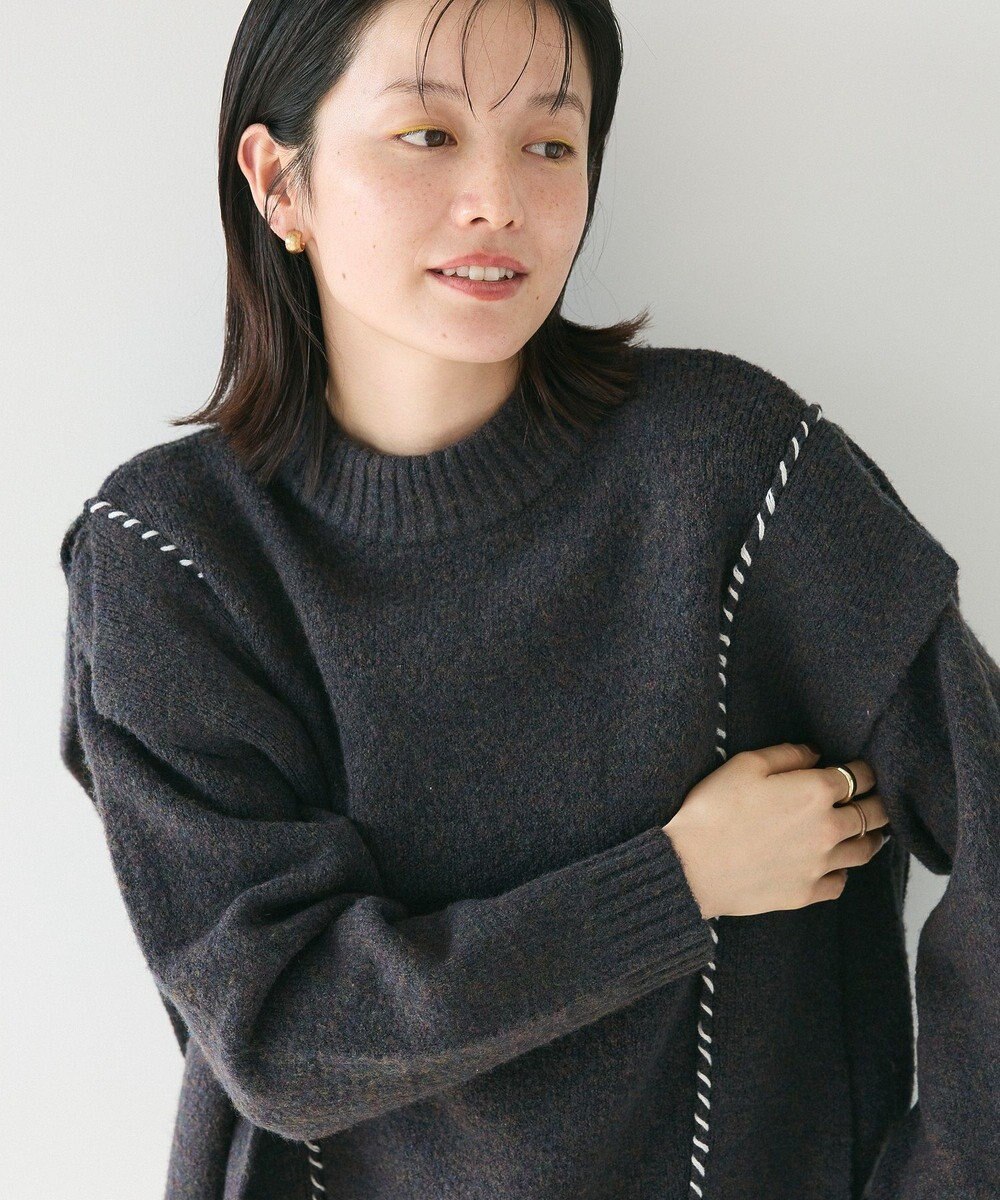 CRAFT STANDARD BOUTIQUE 洗える/ハンドステッチデザインニットプルオーバー 