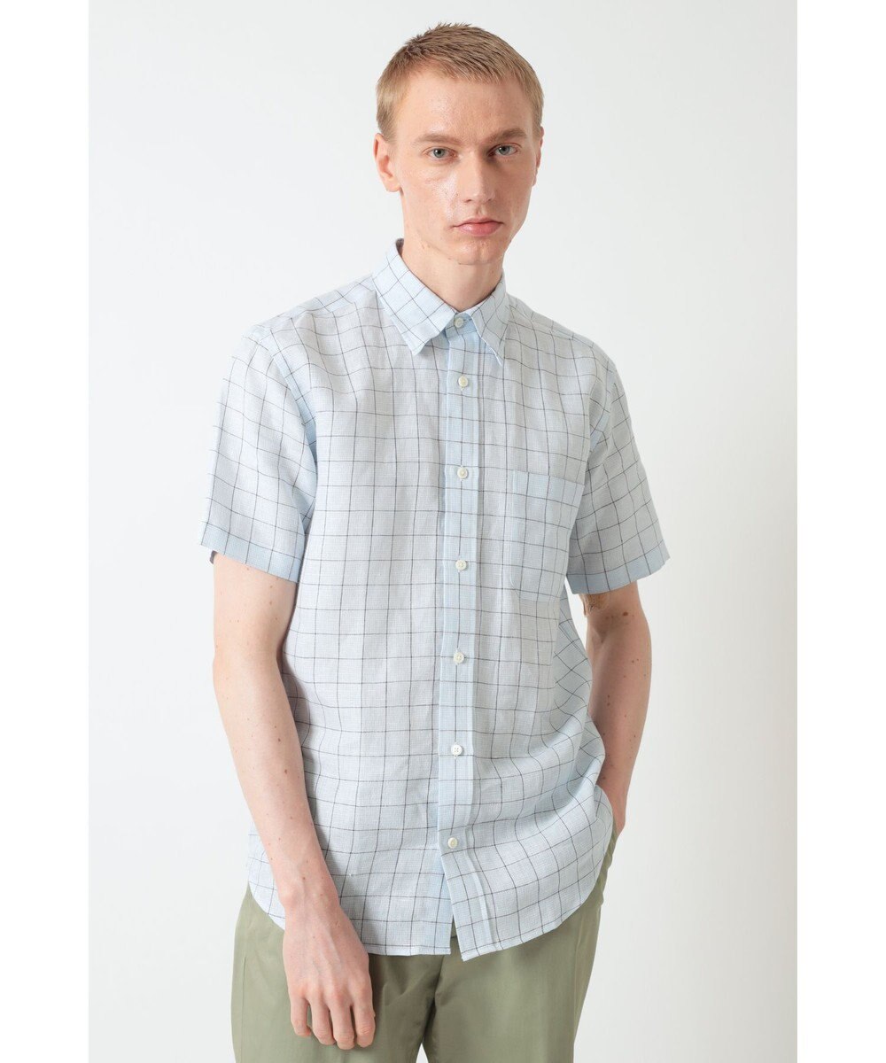 DAKS リネンチェック 半袖シャツ 