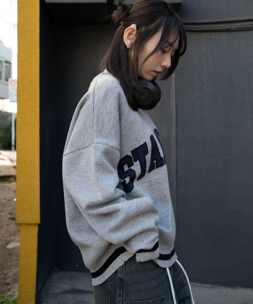 WEGO VネックグラフィックニットBIGプルオーバー 