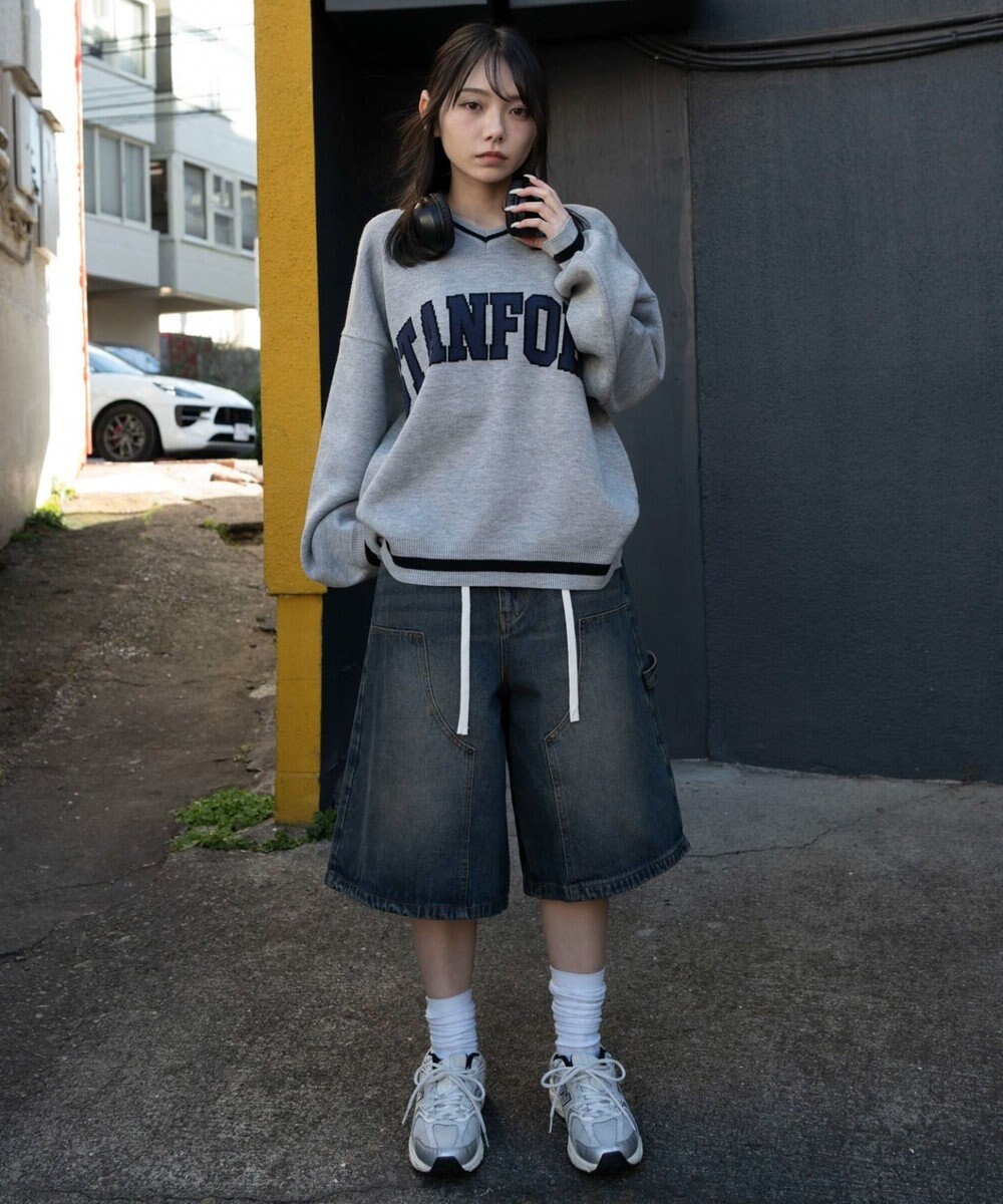 WEGO VネックグラフィックニットBIGプルオーバー 