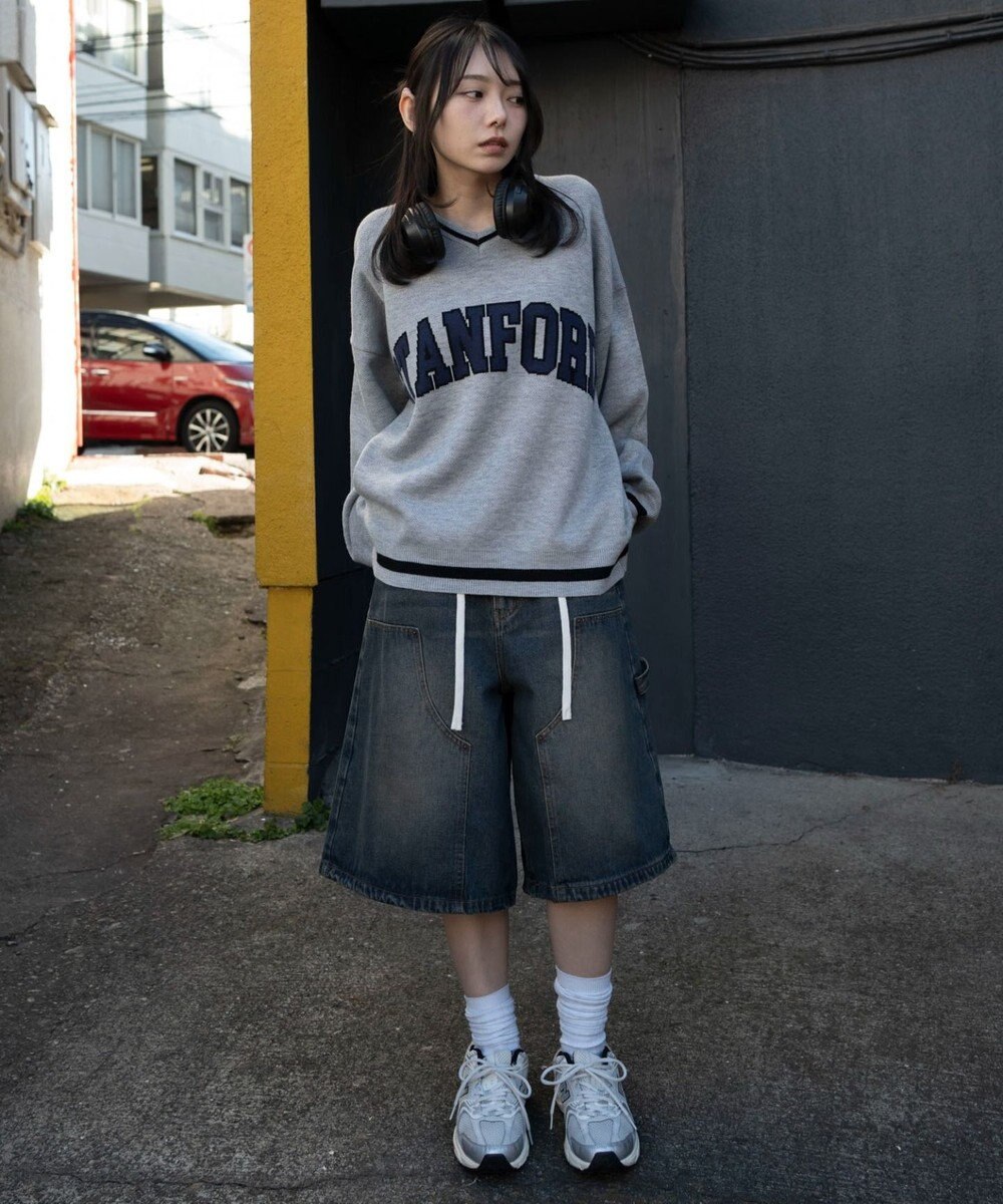 WEGO VネックグラフィックニットBIGプルオーバー 