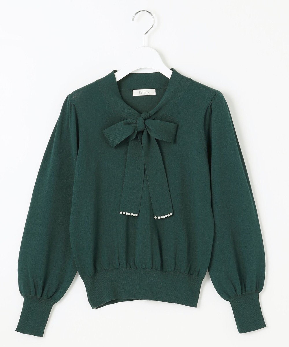Feroux 【洗える】プチパールボウタイ ニット 