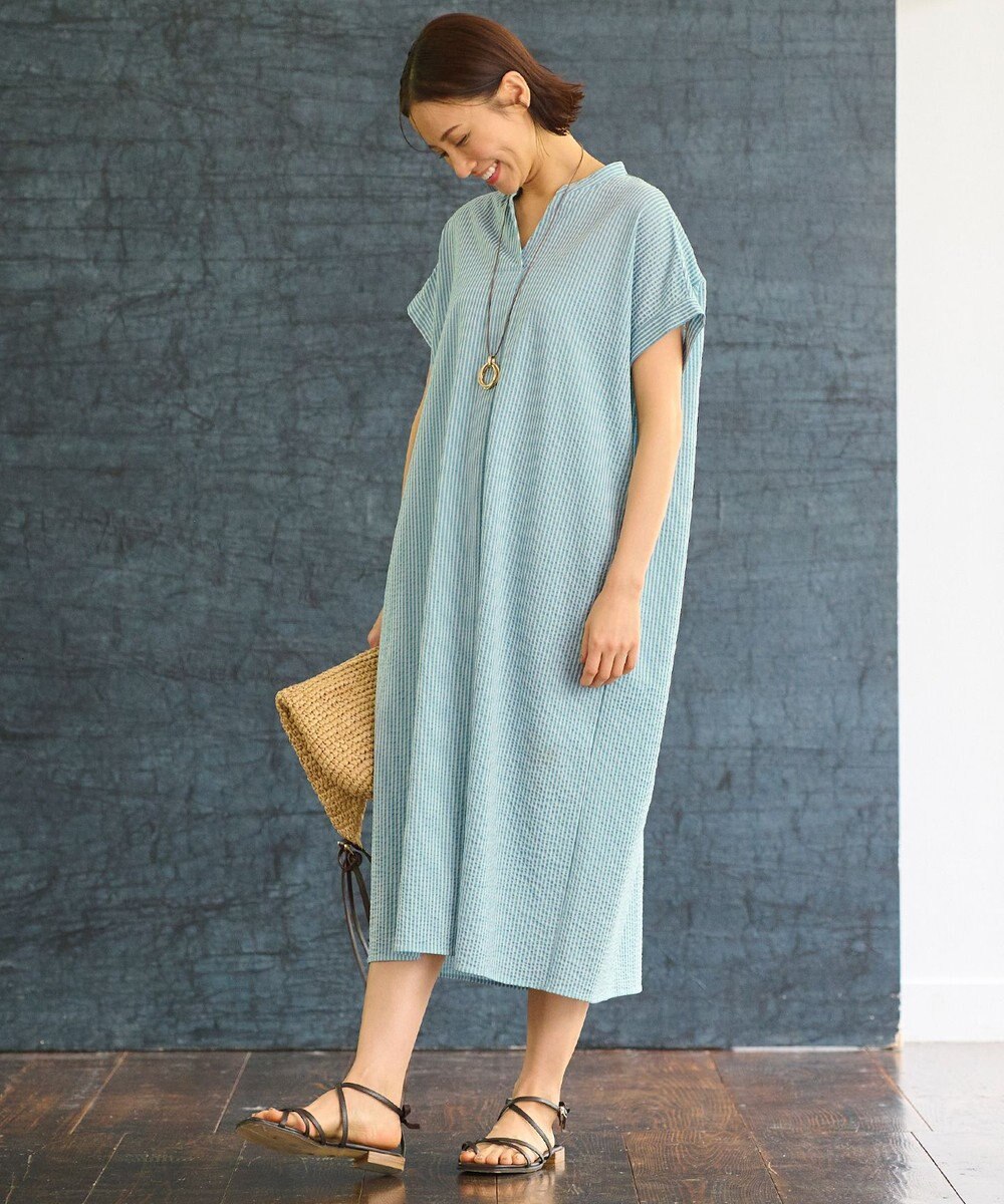 自由区 L 【WEB限定・洗える】シャドウサッカー ワンピース 